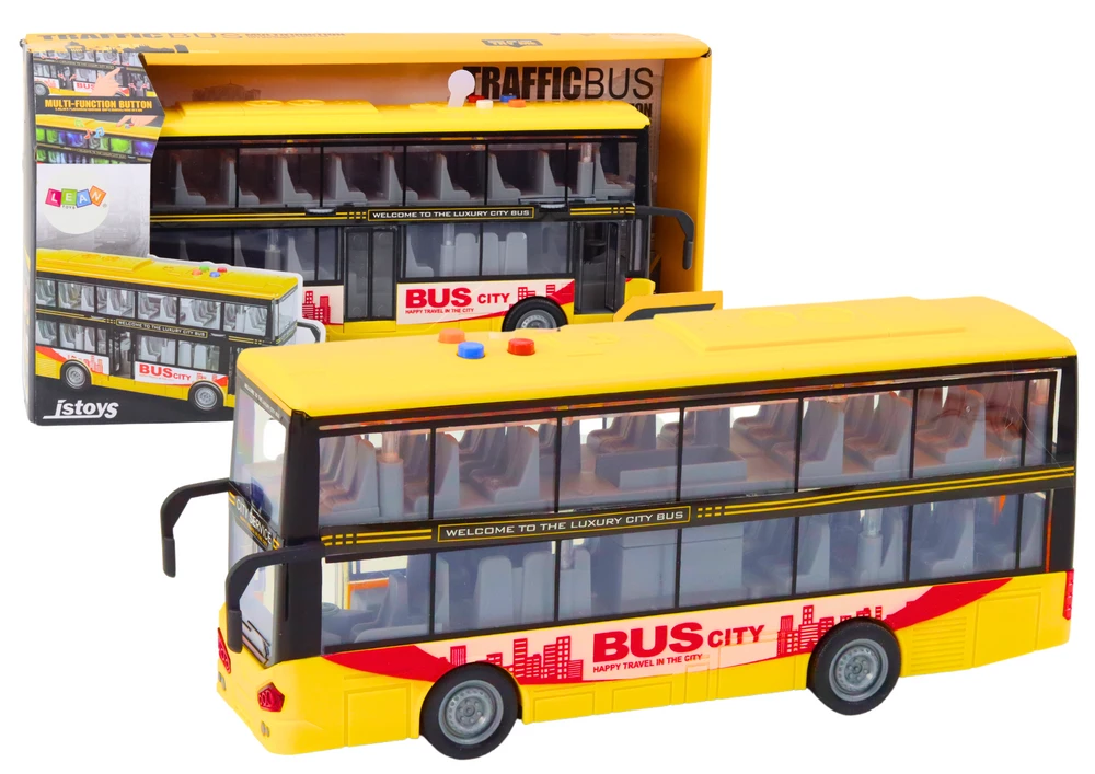 Lean Toys Geltonas dviaukštis autobusas 1:16