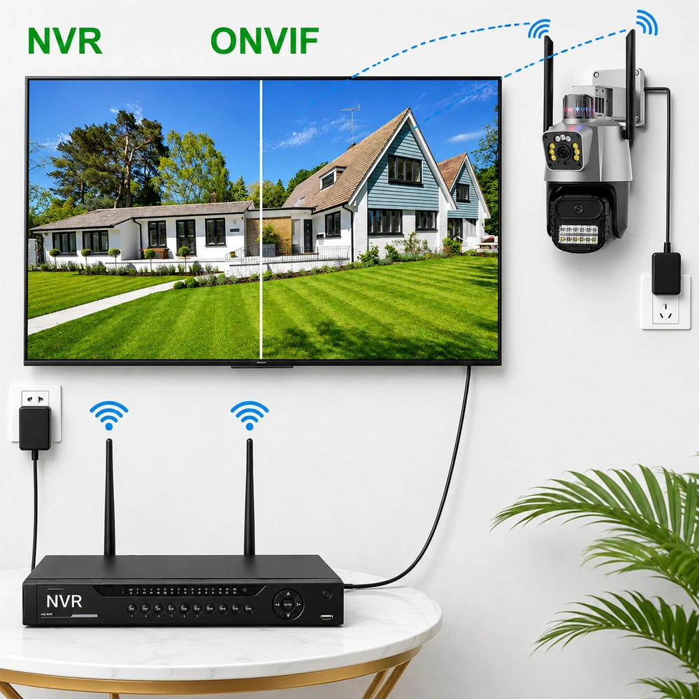 Dviguba „Wifi“ kamera lauko ir vidaus patalpose, besisukanti išmanioji aptikimo signalizacija IP