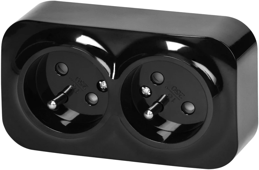 Orno Dvigubas „ToDo“ lizdas 2x2P+Z, 16A/230VAC, IP20, juodas