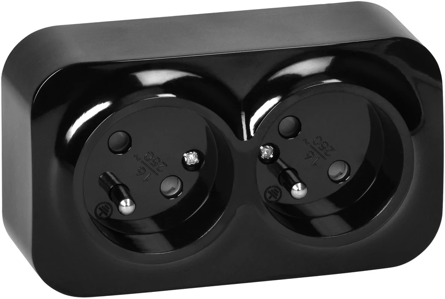 Orno Dvigubas „ToDo“ lizdas 2x2P+Z, 16A/230VAC, IP20, juodas