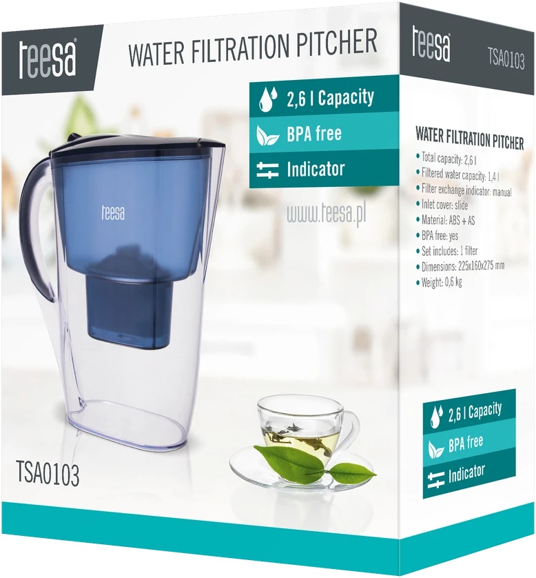 Teesa Filtro ąsotis 2.6 L mėlynas