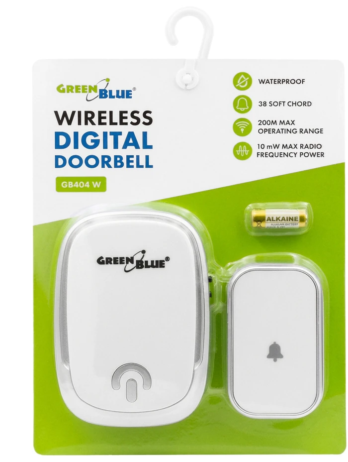 Dzwonek belaidis GreenBlue,38 melodii, 90dB, balta, zasięg do 200m, GB404 W