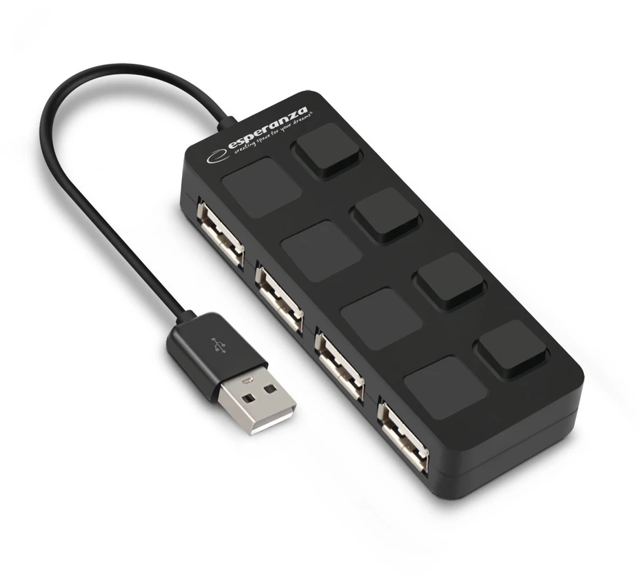Esperanza juodas 4 prievadų USB 2.0 šakotuvas