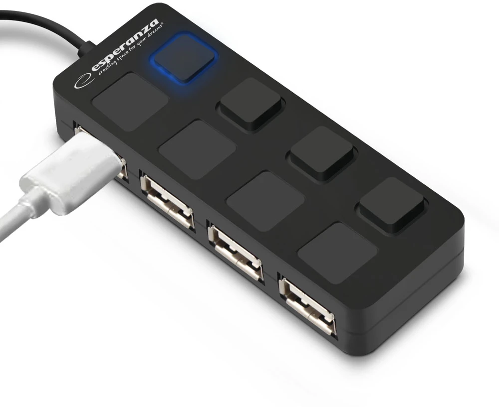 Esperanza USB šakotuvas su mėlyna LED indikacija