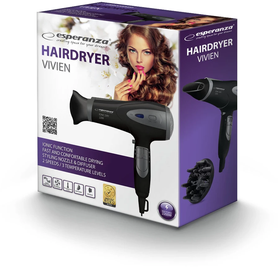 Plaukų džiovintuvas ESPERANZA HAIR DRYER 2200W IONIC VIVIEN EBH005K