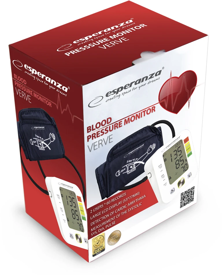 Kraujospūdžio matuoklis ESPERANZA ECB003 - 5901299954256 VERVE ARM BLOOD PRESSURE MONITORIUS