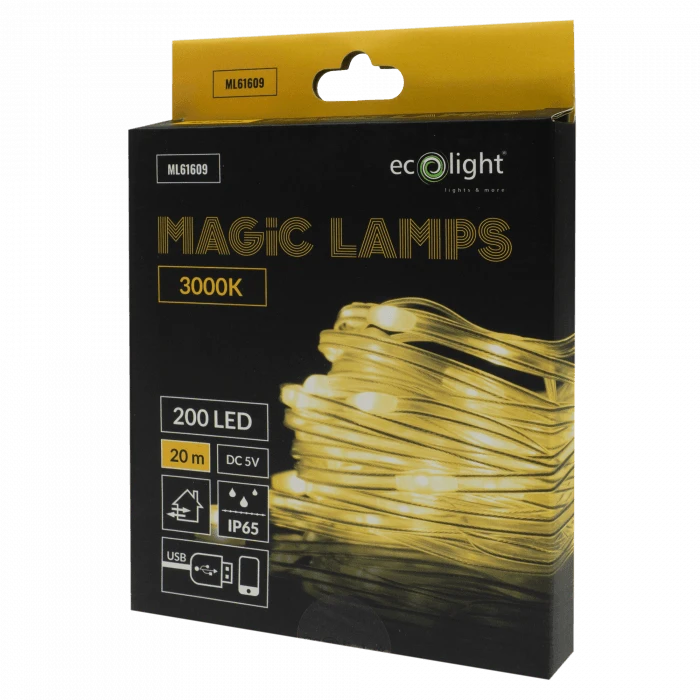 Eco Light Magiškos lemputės 200 LED 3000K 20m DC5V