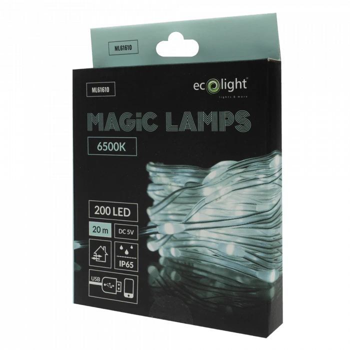 Eco Light Magiškos lemputės 200 LED 6500K 20m DC5V