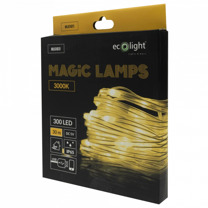 Eco Light Stebuklingos lemputės 300 LED 3000K 30m DC5V