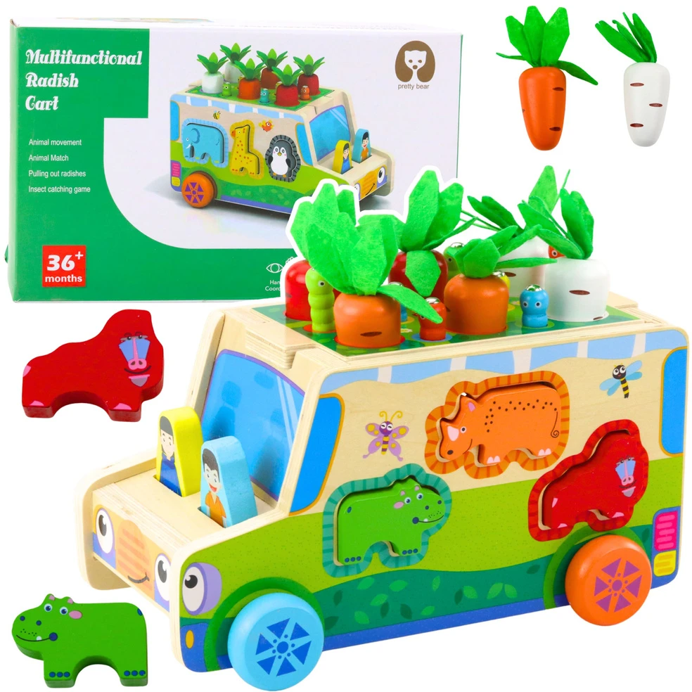 Lean Toys Medinis lavinamasis automobilis su formelių rūšiuokliu ir galvosūkiu