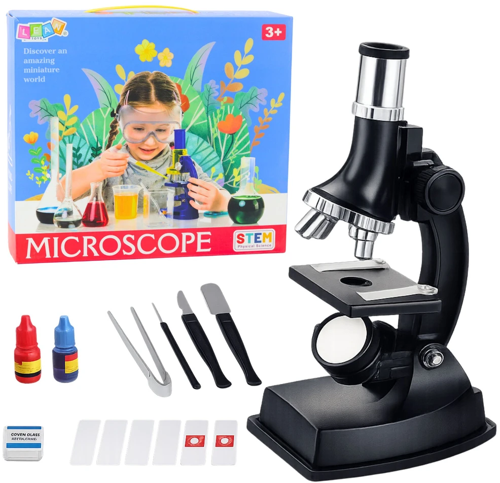 Lean Toys Mikroskopas vaikams su priedais 300x didinimas