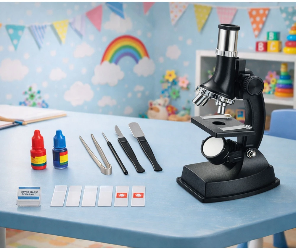 Lean Toys Mikroskopas vaikams su priedais 300x didinimas