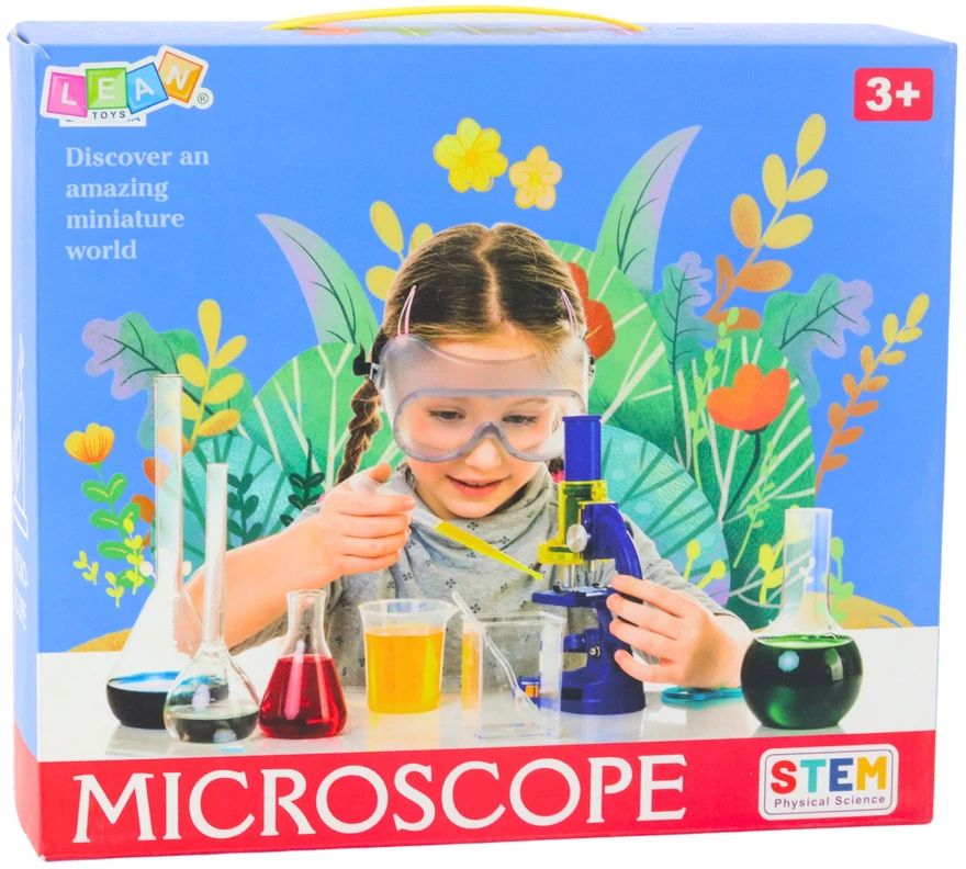 Lean Toys Mikroskopas vaikams su priedais 300x didinimas