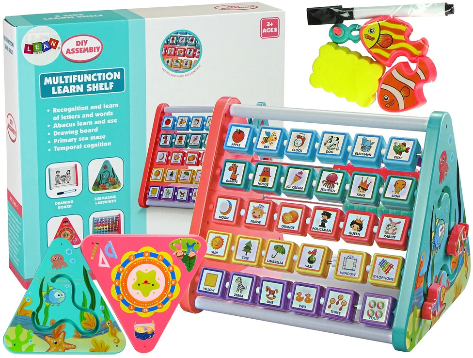 Lean Toys Mokomoji lentyna su trikampiais skaitikliais ir gyvūnų figūrėlėmis