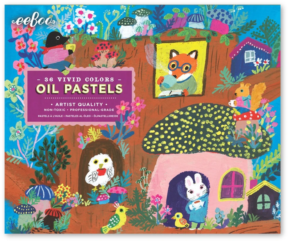 Eeboo - aliejinės pastelės 36 vnt. - Yumi grybų namelis (EPAS174)