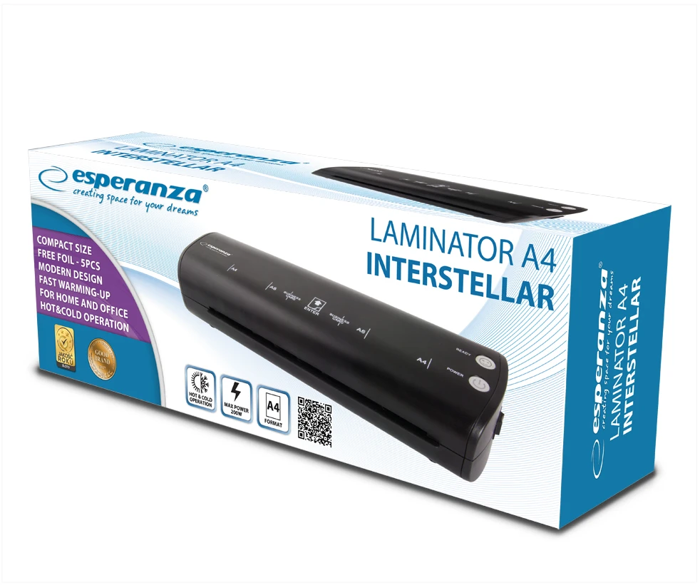 Laminatorius - Esperanza EFL004 A4 Karštas ir Šaltas 250 mm/min 125 µm Juodas