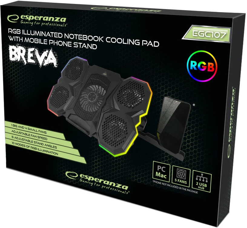 Nešiojamojo Kompiuterio Aušinimo Stovas - Esperanza EGC107 2600 RPM, Juodas