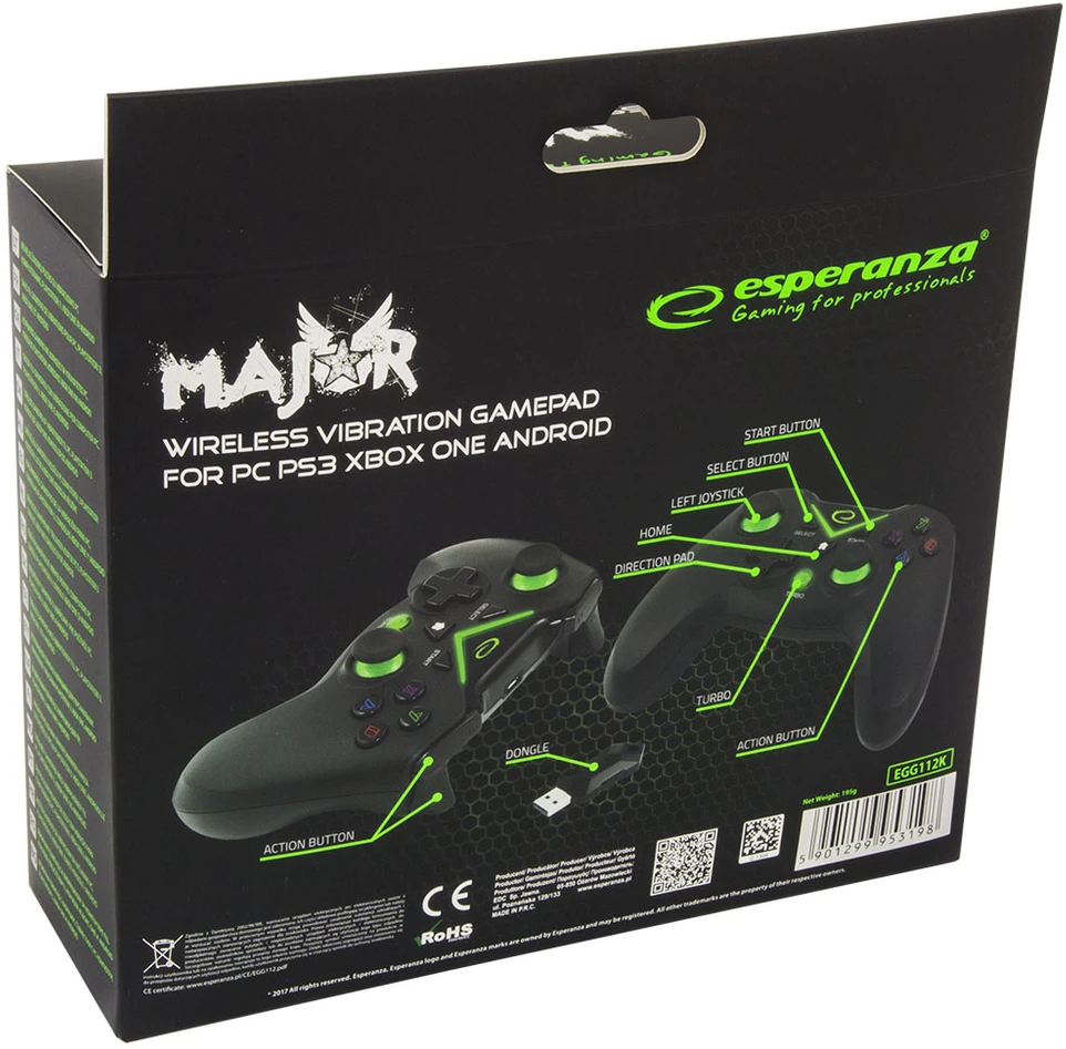 ESPERANZA EGG112K Bevielis žaidimų valdiklis Android/PC/PS3/XBOX ONE