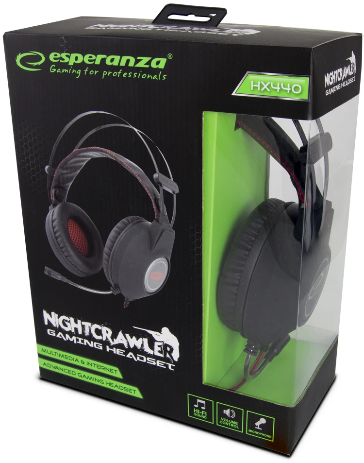 Žaidimų ausinės Esperanza EGH440 NightCrawler, Juodos