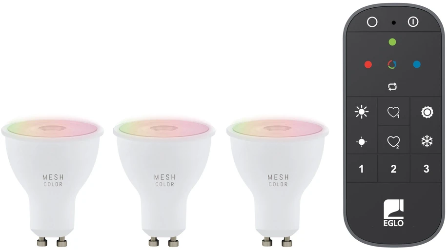 EGLO - 3 GU10 išmaniųjų lempučių ir nuotolinio valdymo pulto rinkinys - RGB + reguliuojama balta spalva - Zigbee ir Bluetooth