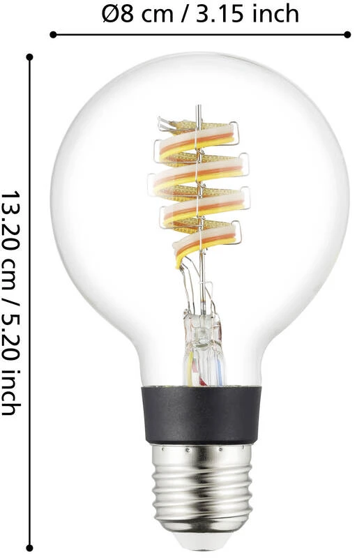 EGLO CONNECT-Z E27 LED G80 – išmanioji spiralinė rutulinė lemputė su RGB ir balta šviesa, „Zigbee“, „Matter“ ir „Thread“