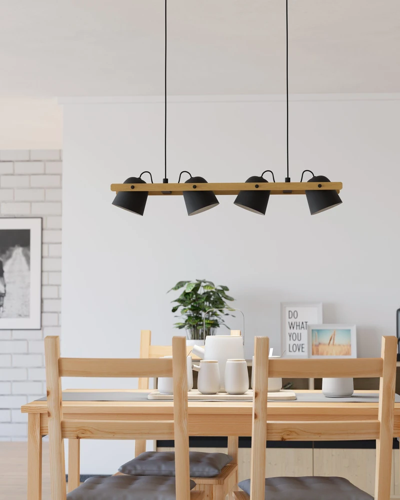 „Eglo“ – „Hornwood-Z“ išmanusis pakabinamas šviestuvas – natūralios medienos ir juodos spalvos – RGB + reguliuojamos baltos spalvos – 78 cm – „Zigbee“ ir „Bluetooth“