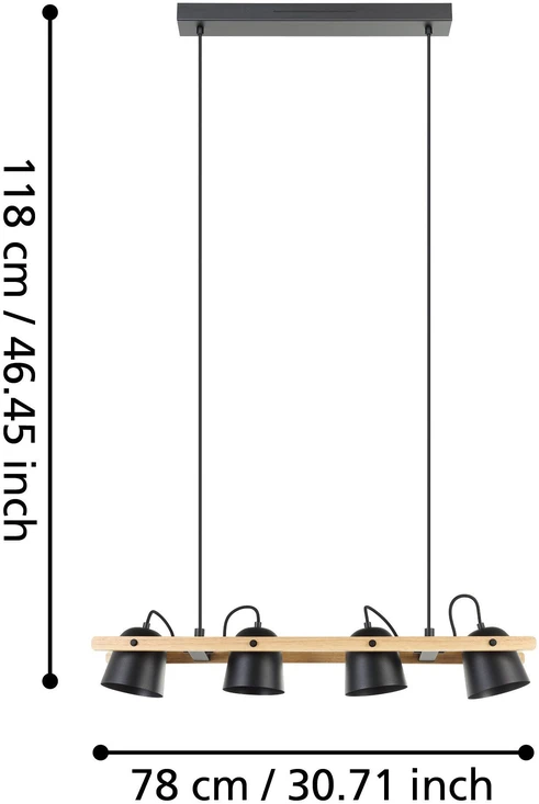 „Eglo“ – „Hornwood-Z“ išmanusis pakabinamas šviestuvas – natūralios medienos ir juodos spalvos – RGB + reguliuojamos baltos spalvos – 78 cm – „Zigbee“ ir „Bluetooth“