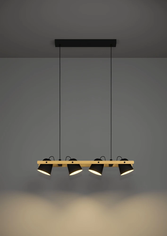 „Eglo“ – „Hornwood-Z“ išmanusis pakabinamas šviestuvas – natūralios medienos ir juodos spalvos – RGB + reguliuojamos baltos spalvos – 78 cm – „Zigbee“ ir „Bluetooth“