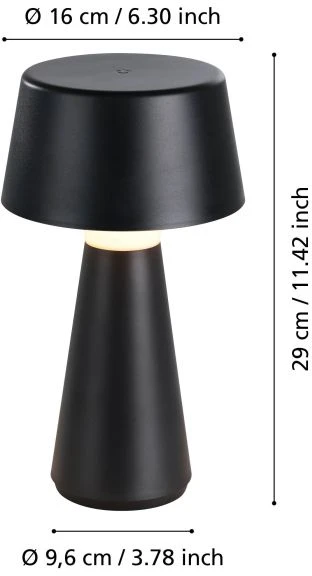 „Eglo Huesa“ stalinė lempa – USB-C įkrovimas, jutiklinis valdymas, IP44 – juoda