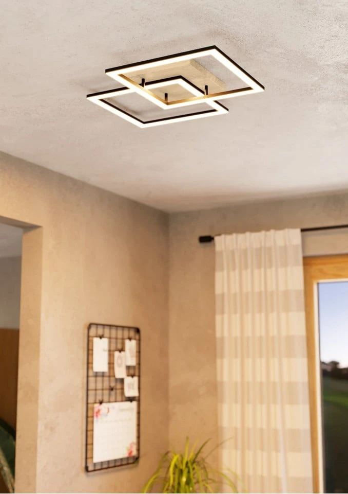 „Eglo“ – „Lomaltas-Z“ išmanusis lubinis šviestuvas – juodas ir ąžuolinis – 49,5 x 77 cm – reguliuojamo baltumo – „Zigbee“ ir „Bluetooth“
