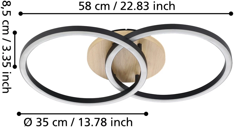 „Eglo“ – „Lomaltas-Z“ išmanusis lubinis šviestuvas – juodas ir ąžuolinis – 35 x 58 cm – reguliuojamo baltumo – „Zigbee“ ir „Bluetooth“