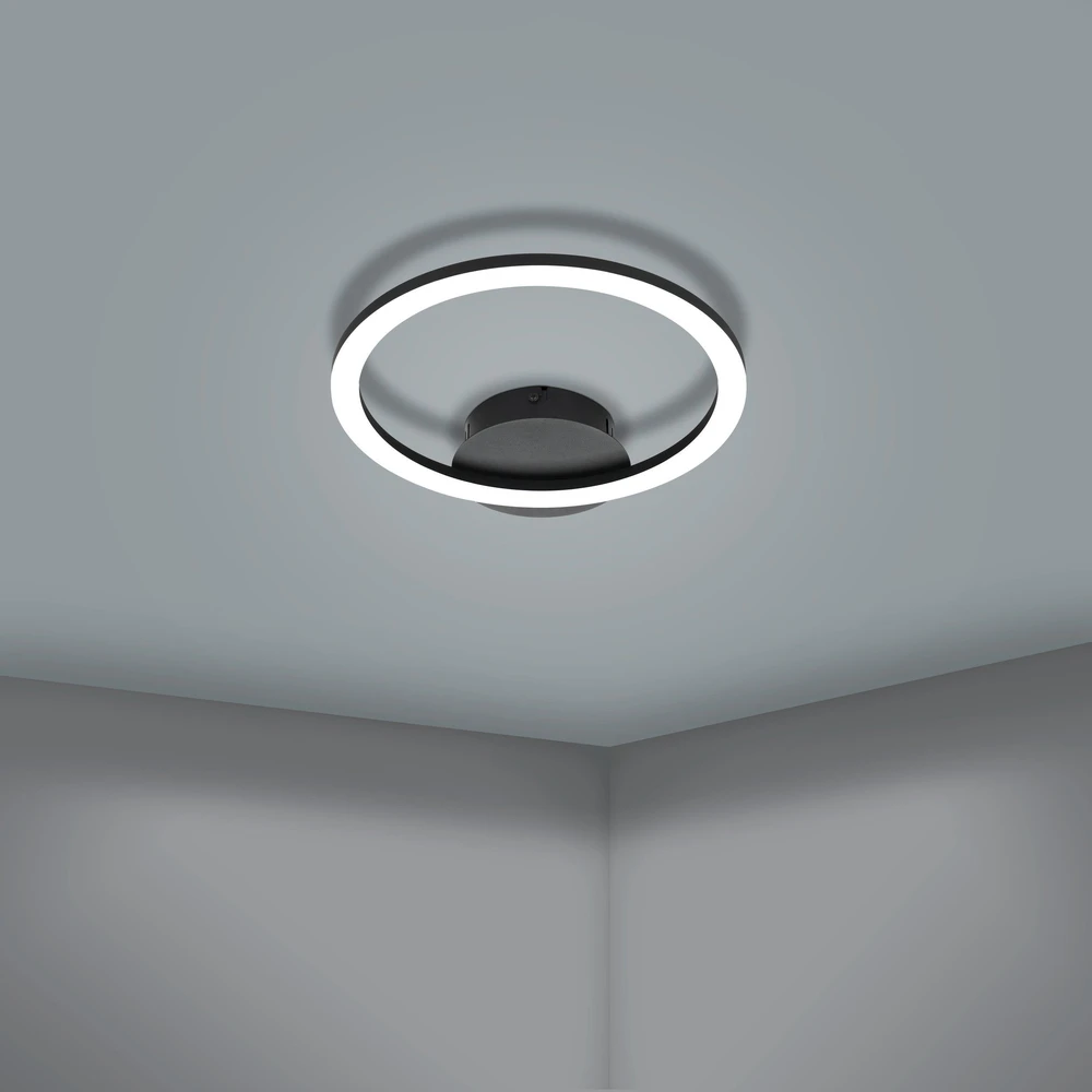 „Eglo“ – „Paranday-Z“ išmanusis lubinis šviestuvas – juodas apvalus – reguliuojama balta spalva – „Zigbee“/„Bluetooth“ – 34 x 30 cm