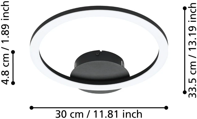„Eglo“ – „Paranday-Z“ išmanusis lubinis šviestuvas – juodas apvalus – reguliuojama balta spalva – „Zigbee“/„Bluetooth“ – 34 x 30 cm