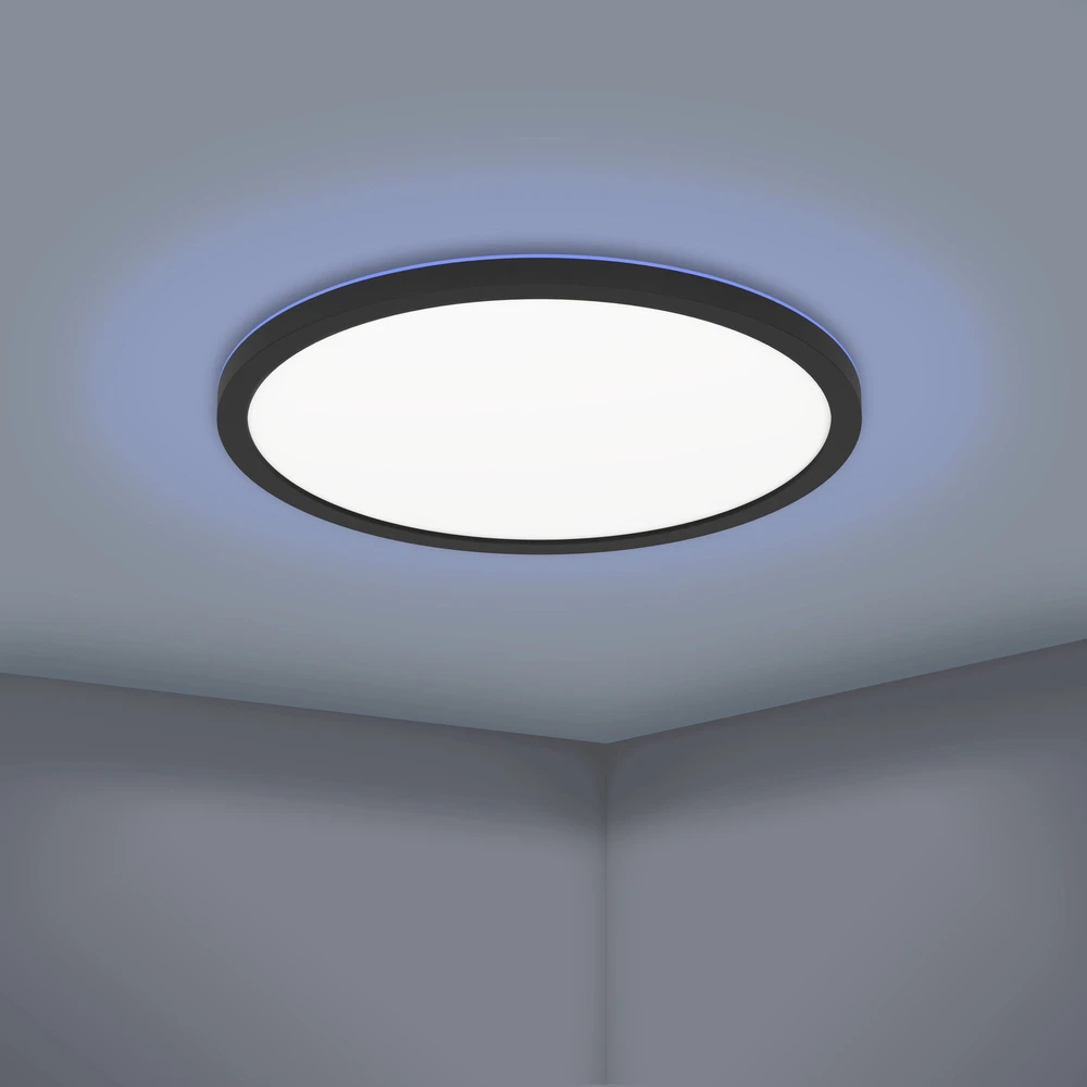 „Eglo Rovito-Z“ išmanusis lubinis šviestuvas – juodas – Ø42 cm – RGB + reguliuojama balta spalva – „Zigbee“ ir „Bluetooth“