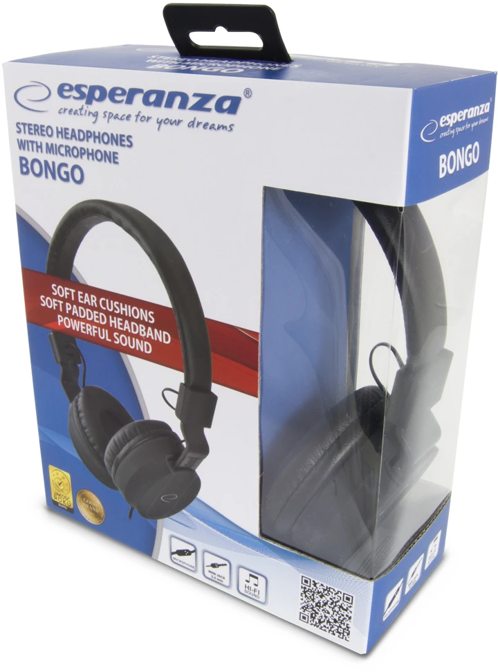 Ausinės su mikrofonu Esperanza Bongo EH212K, Juodos