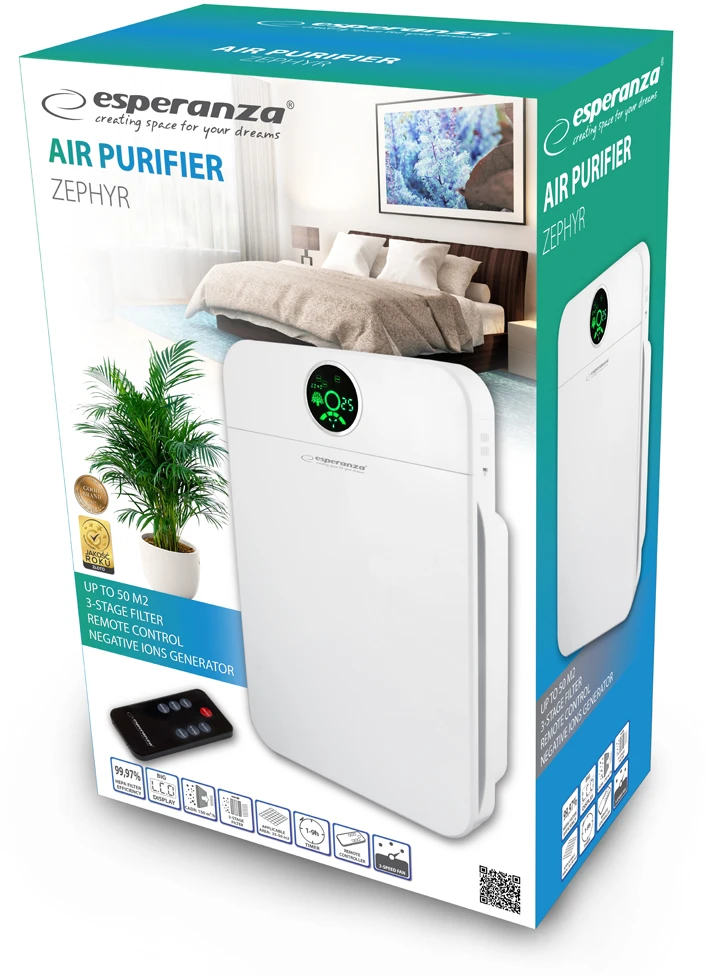 Air purifier replaceable air Esperanza ZEPHYR EHP002 (35W, baltos spalvos)