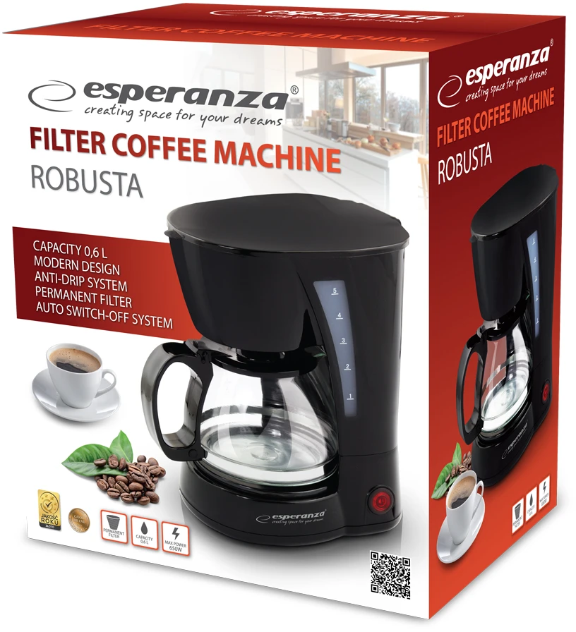 Kavos aparatas lašelinis Esperanza Robusta EKC006 (650W, juodos spalvos)