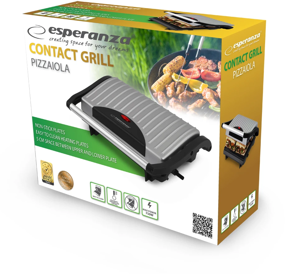 Grilis electric Esperanza Pizzaiola EKG005 (contact, 750W, inox color)