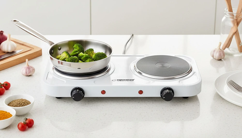 Buitinė Technika - Esperanza COTOPAXI 2 Zonos Elektrinė Viryklė 1000W Balta