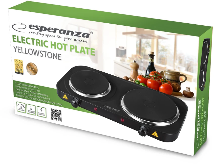 Elektrinė Kaitlentė - Esperanza EKH014K 2 Zona 2500W 5 Galingumo Lygiai Juoda
