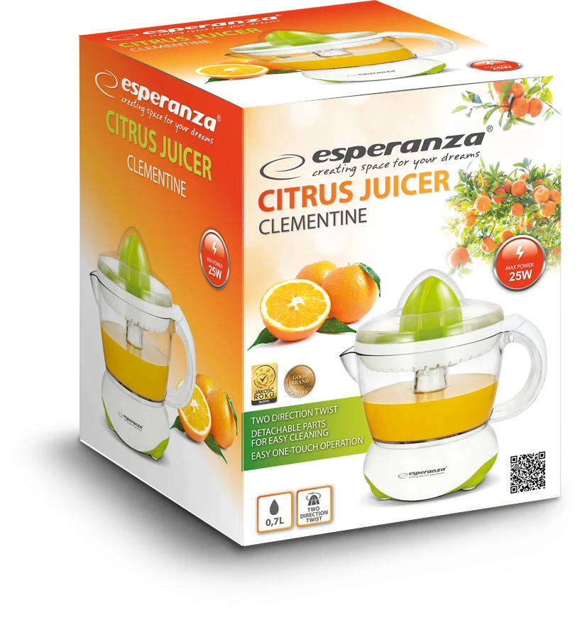Sulčiaspaudė Juicer for citrus fruit Esperanza Clementine EKJ001G (25W, 0,75l, žalias color)