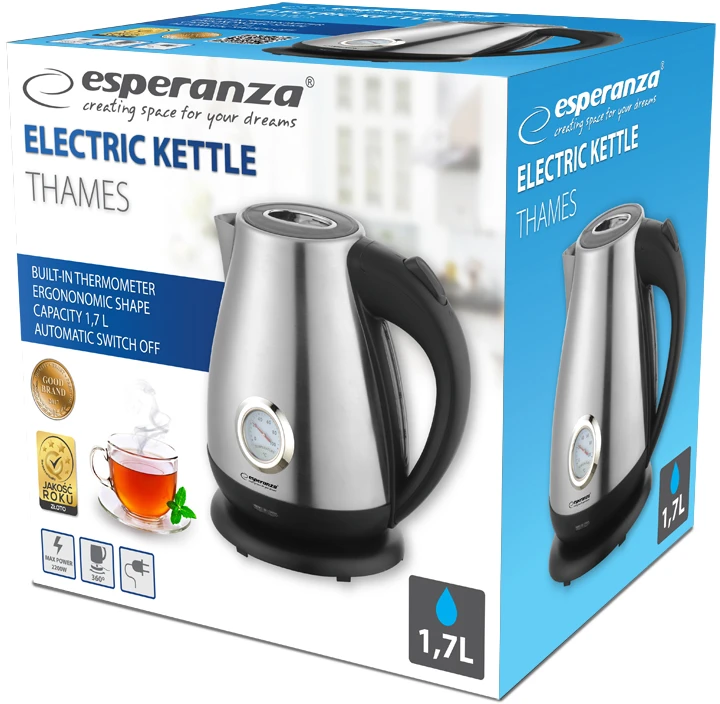 Esperanza EKK029 electric virdulys 1.7 L 2200 W Juodas, Steel