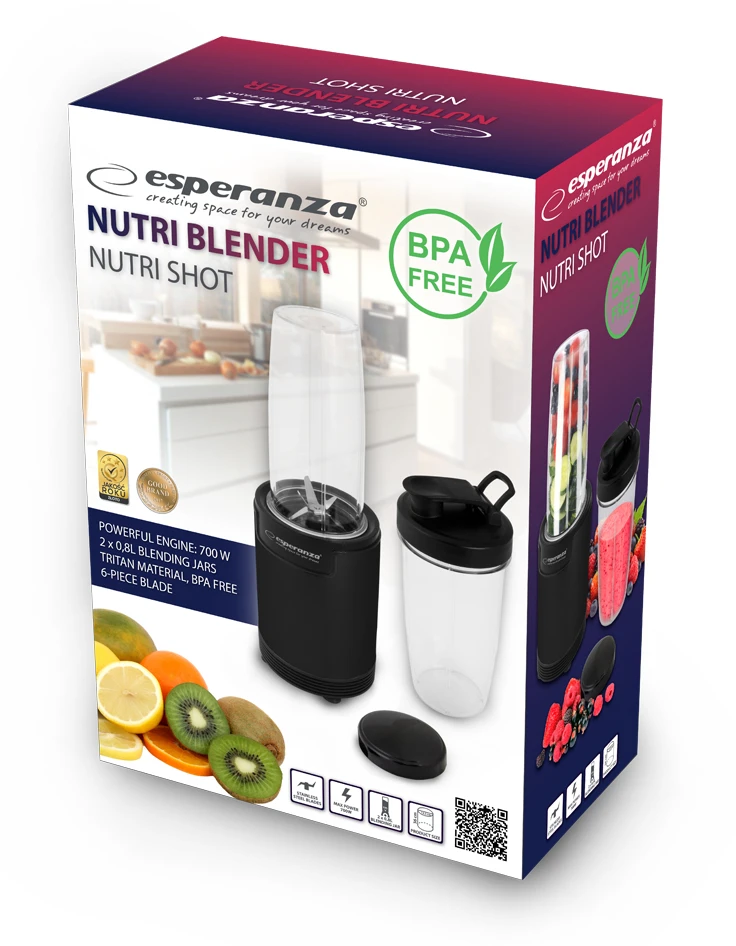 Blenderis - Esperanza EKM029 700W 0.8L Stalo Ledų Smulkintuvas Juodas