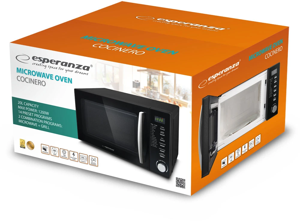 Mikrobangų Krosnelė - Esperanza Cocinero 20 L 1200 W Juoda