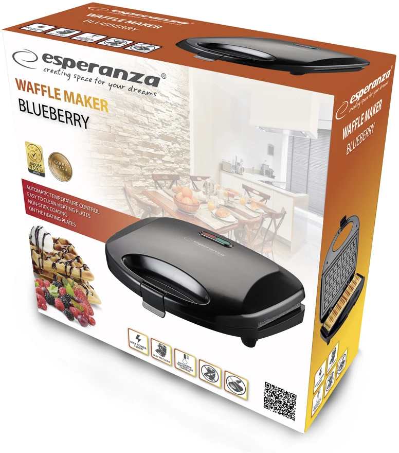 Vaflinė Esperanza Vaflių keptuvė "Blueberry", 1000w