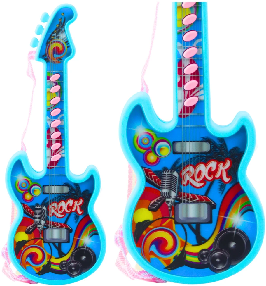 Lean Toys Vaikiška mėlyna elektrinė gitara su melodijomis ir solmizacijos klavišais, 29x10.5x2 cm