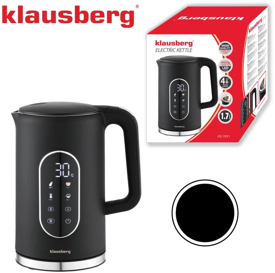 Virdulys, Elektrinis virdulys, juodas, su LED skydeliu, 1,7 l, Klausberg, kb-7891