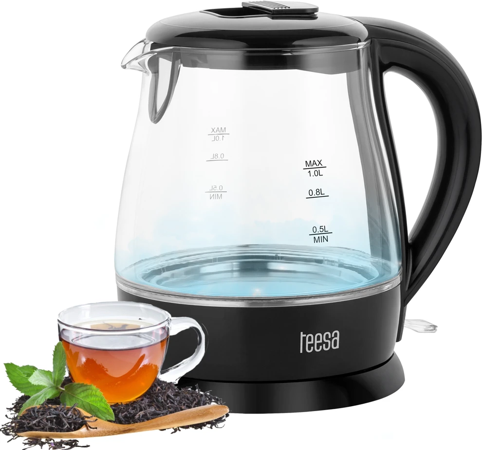 TEESA elektrinis virdulys, stiklas, 1650 W, juodas, 1 L