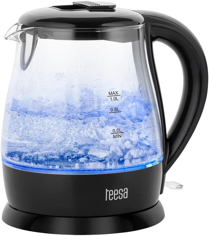 TEESA elektrinis virdulys, stiklas, 1650 W, juodas, 1 L