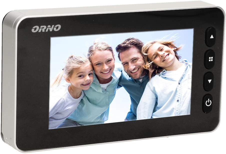 Orno Elektroninis 4,7 colio elektroninis durų žiūronėlis su įrašymo į „Micro SD“ kortelę funkcija, judesio jutikliu ir meniu 9 kalbomis, maitinamas baterijomis